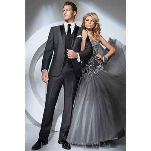 New Arrival Groom Tuxedo Groomsmen Charcoal Gray Wedding/Dinner/Evening Suits Best Man Bridegroom (Jacket+Pants+Tie+Vest) B1