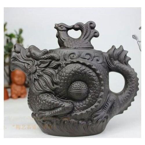 NEW YIXING TEAPOT Dragon and Phoenix tea pot Premium black 470ml big capacity purple clay tea set kettle kung fu teapot
