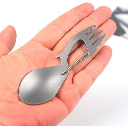 Outdoor Multifunctional Tableware Camping Spoon Ultra-light Titanium Alloy Tableware Fork Bottle Opener