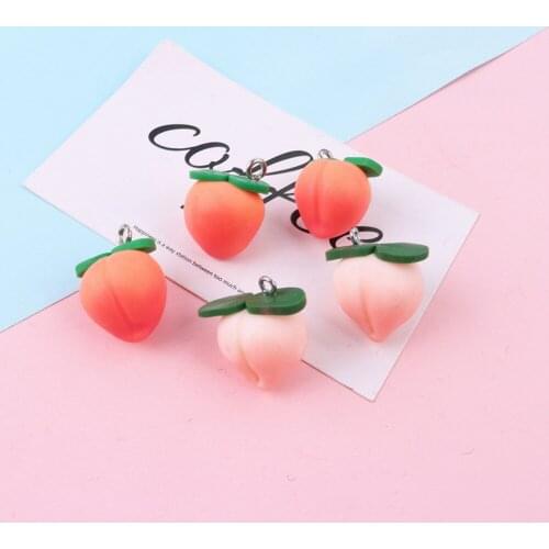 5pcs Super Q Simulation Pink Peach Diy Jewelry Accessory Soft Ceramic Charms Cute Fruit Resin Pendants For Bracelet Earring