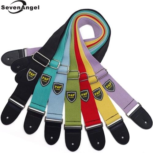 Hot Selling Adjustable150cm Guitar Strap Woven Cotton Acoustic Electric Folk Guitar Bass Strap Belt with Leather Ends