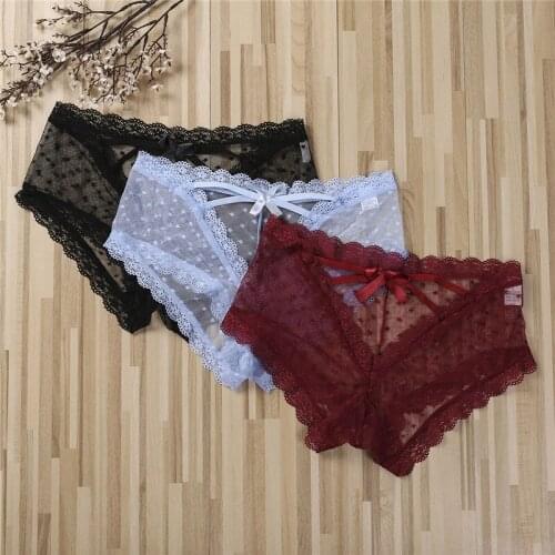 Sexy String Lace Underwear Women Back Bow Panties Women G String T-back Thong Transparent Lingerie Exiotic Panties Black/Red