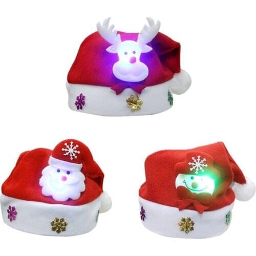 Christmas LED Light Hat Cartoon Santa Claus/Elk/Snowman Xmas Cap for Adult Kids NIN668