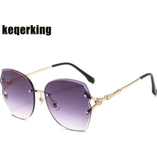 Brand designer Rhinestone sunglasses women Summer Rimless Square Shades Sun glasses Eyewear sunshines Luxury Sunglasses woman