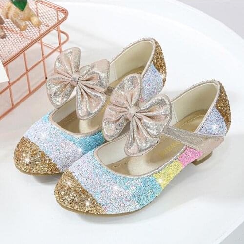 Girls Leather Shoes Princess Shoes Children Shoes round-Toe Soft-Sole Big girls High Heel Princess Crystal Shoes Single Shoes