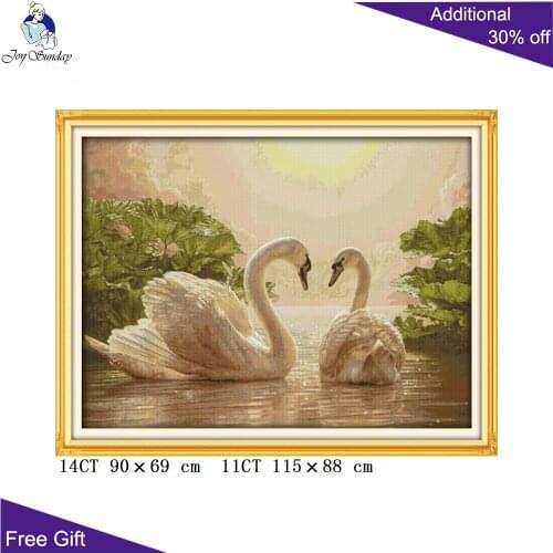 Joy Sunday Two Swans D656(2) Stamped and Counted Home Decoration Combed Cotton Thickened Fabric Two Swans Cross Stitch Kits