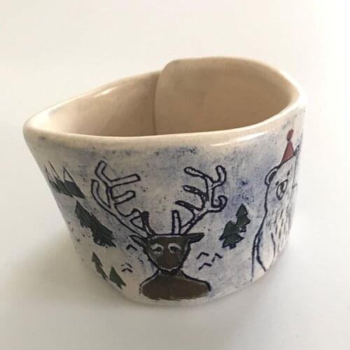 Unique Handmade Ceramic Candle Holder Hand Crafted Tealight Holder With Decorated Underglaze Illustrations 1050 Degree Celcius