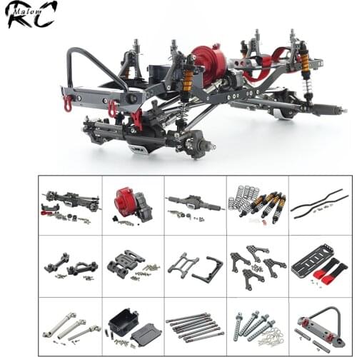 Unassembled 312mm Wheelbase 1/10 RC Crawler SCX10 Chassis Kit with Metal Axle Transmission Shocks Carbon Fiber Rail Front Bumper