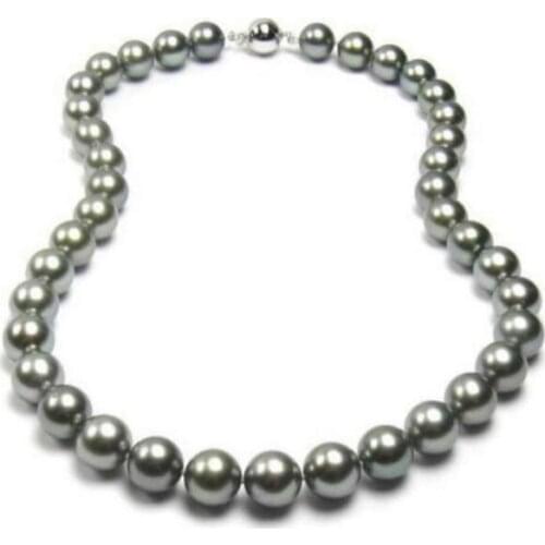 Gorgeous 10-11mm south sea round grey pearl necklace18inch 925s KKK