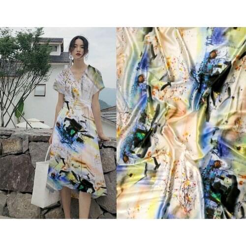 High quality 97% silk 3% spandex Ink House flowers print silk fabric for dress shirt cloth scarf stretch satin silk fabric telas