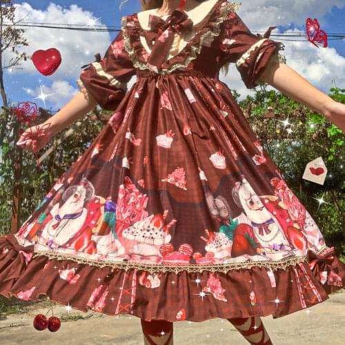 Japanese Winter New Sweet Lolita Style Soft Girl Women Dress Peter Pan Collar Cartoon Bow Kawaii Ruffles Full Sleeve Lace Dresse