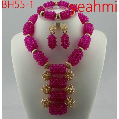 Handmade Luxury African beads jewelry sets indian beaded nigerian wedding bridal beads necklace dubai jewelry sets BH55-2