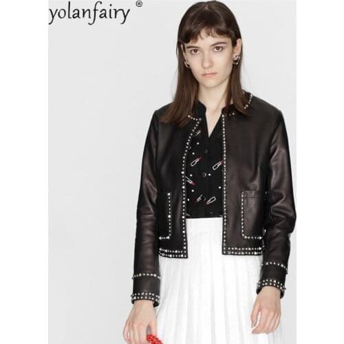 2021 Real Sheepskin Leather Jacket Women Spring Autumn High Quality Korean Fashion Short Leather Coat Veste Cuir Femme KJ7046