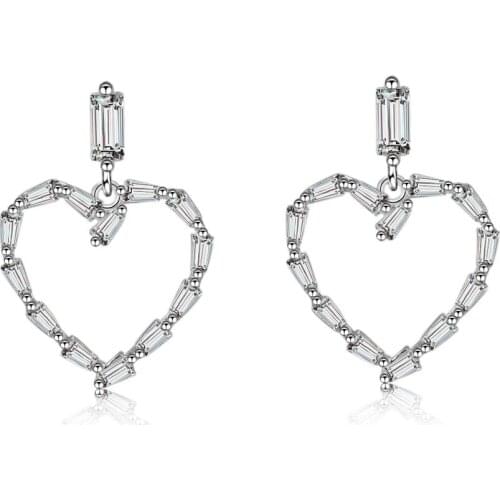 Romantic Shine Cubic Zirconia Love Heart 925 Sterling Silver Ladies`Stud Earrings Wholesale Jewelry Valentines Day Gift Girls