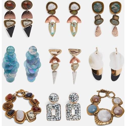 QiHit za Boho Hanging Drops Earring Vintage Ethnic Natural Stone Dangle Earrings For Women Statement Jewelry 2019