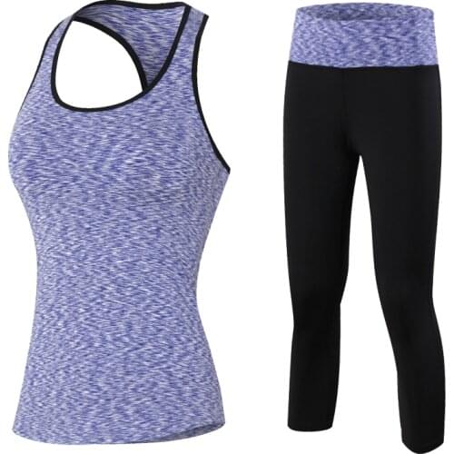 Women Sport Set 2pcs Yoga-Suit TankTop Compression Sets Tracksuit Bodybuilding Vest Running 3/4 Tights Sweatsuits Women Clothes