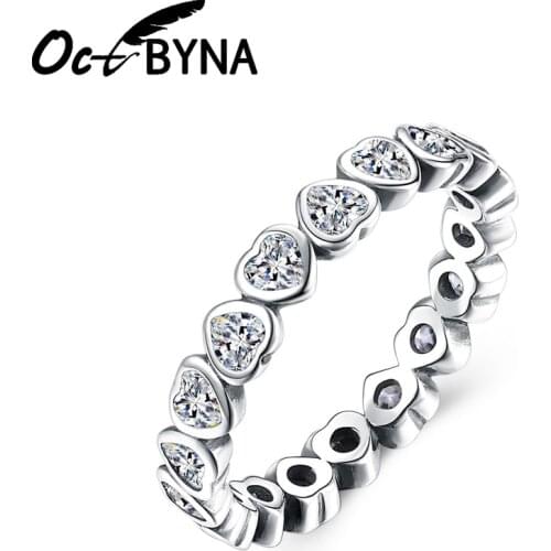 Octbyna Classic Heart Shaped Crystal Ring For Women High Quality Cubic Zirconia Brand Ring Silver Color Jewelry Dropshipping