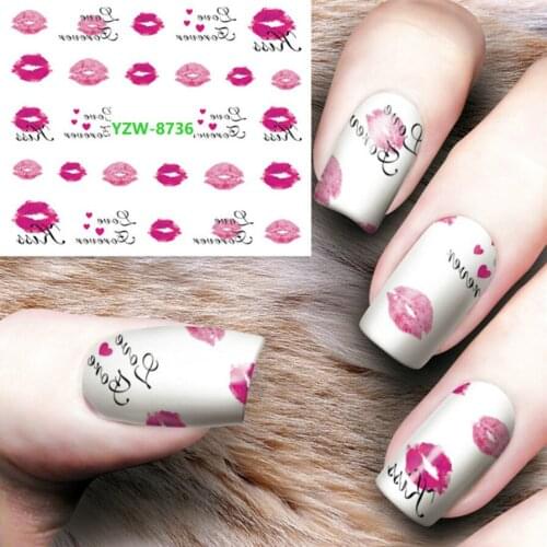 1pcs Feather Graffiti Lip Print Color Women French False Nail Tips Artificial Fake Nails Art Acrylic Manicure Tools Y8736