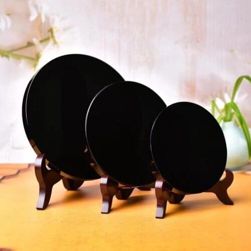100% natural black obsidian stone circle disk round plate fengshui mirror for home & office decor