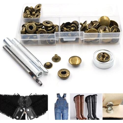 30Pcs/set 15mm Snap Buttons+Manually Install Tools Boxed DIY Accessories Metal Buttons Jeans Decorative Buttons Snaps Rivets