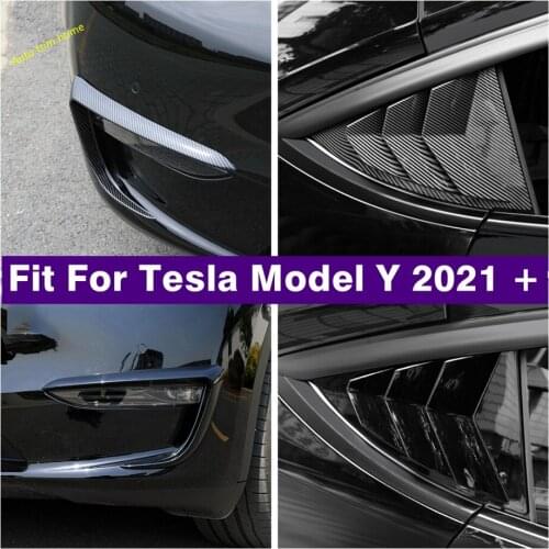Car Accessories Front Fog Lights Lamps Bumper Corner Stripes / Rear Window Louver Shutter Cover Trim Fit For Tesla Model Y 2021