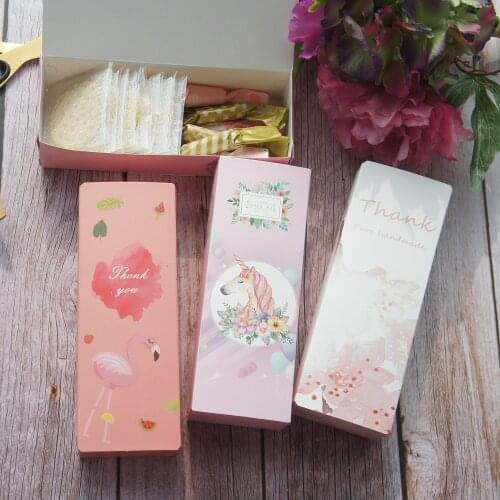 19.5x7x5cm 10pcs Flower Unicorn Flamingo Cookie Macaron Chocolate Mooncake Paper Box Handmade Party Gifts Packaging