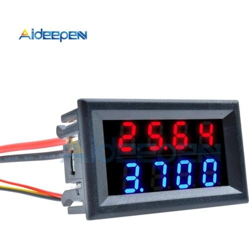 0.28 Inch Digital DC Voltmeter Ammeter 4 Bit 5 Wires DC 100V 10A Voltage Current Meter Current Monitor Red Blue LED Dual Display