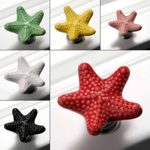 1set Colorful Ceramic Dresser Knobs Starfish Drawer Cabinet Kitchen Cupboard Decorative Furniture Handle Home Decorative Pull