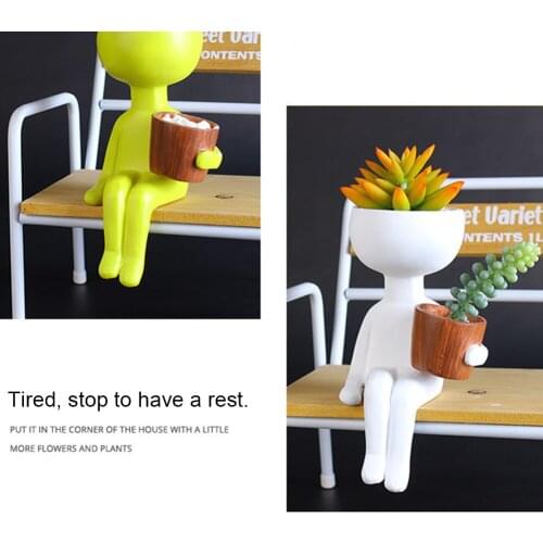 Creative Humanoid Resin Flower Pot Succulent Plant Sitting Posture Fleshy Flower Bonsai Container Desktop Mini Landscape Decor