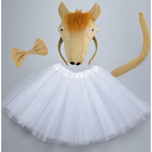 Kids Halloween Party Cosplay Animal Horse Ear Headband Hairband Tail Bow Skirt Performance Stage Dance Wear Costume Set Clothes