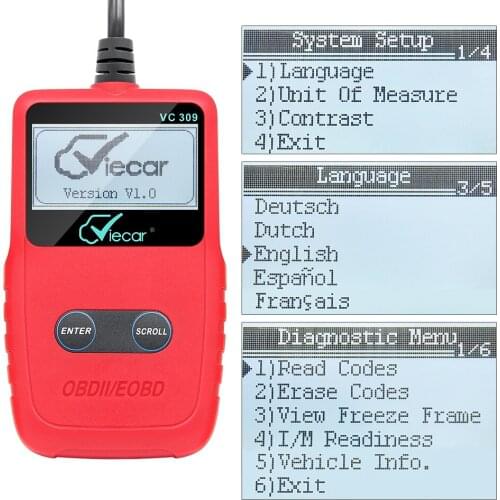 Viecar VC309 OBDII EOBD Diagnostic Scanner VC 309 OBD OBD2 Diagnosis Tool Support for SAE J1850 Protocols