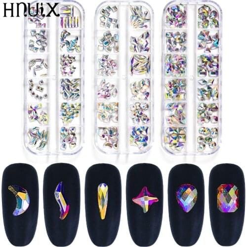 HNHUIX 120pcs Per Box Crystal AB 3D Nail Art Rhinestones Fancy Shaped Crystals and Stones For DIY Nails Art decoration