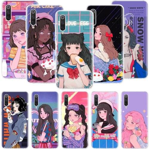 INS Kawaii Japanese Anime illustration Girl Phone Case For Xiaomi Redmi Note 10 9 8 Pro 9S 8 8T 7 6 5 6A 7A 8A 9A 9C 4X S2 K20 K