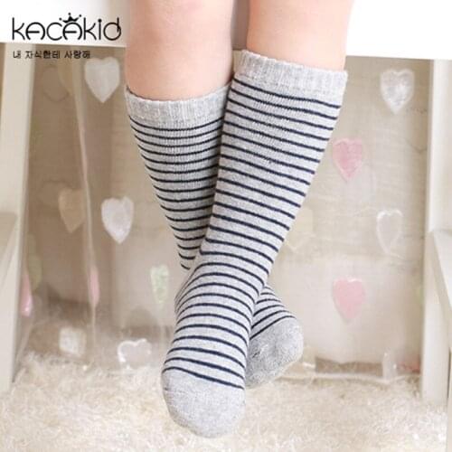 Kacakid Autumn Winter Kids Toddler Baby Boys Girls Cotton Socks Cotton Stripe Solid Non Slip Children Kids Girls Knee High Socks