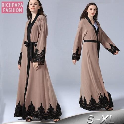 Plus Size 5XL Abaya Kimono Muslim African Women Long Patchwork Lace Cardigan Maxi Dubai Turkish Islamic Prayer Clothing