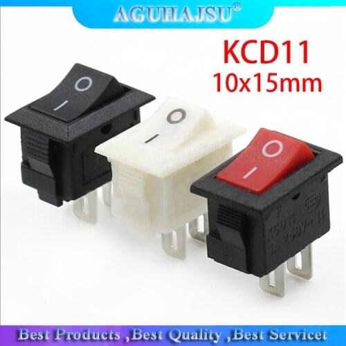 10Pcs Push Button Switch 10x15mm SPST 2Pin 3pin 3A 250V KCD11 Snap-in On/Off Boat Rocker Switch 10MM*15MM Black Red and White