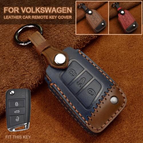 Handmade Leather Key Case Cover Remote Shell For VW Golf Polo Tiguan SkodaOctavia Kodiaq Karoq Seat Ateca Leon 2017-up