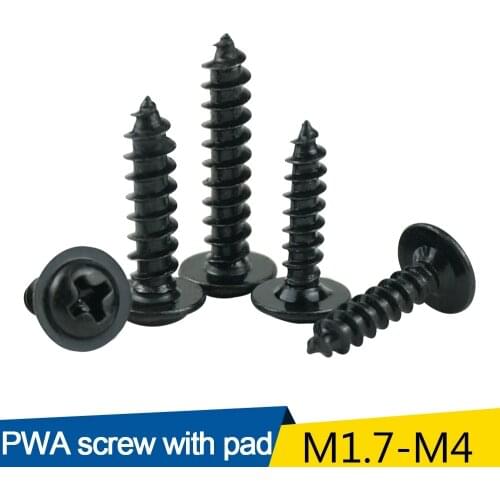 LUHUICHNAG Hardware Black Screw PWA Cross Round Head With Cushion Self-tapping Screw Pan Head M1.4 M1.7 M2 M2.3 M2.6 M3 M3.5 M4