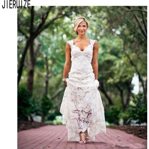 JIERUIZE Lace Mermaid Wedding Dresses Sweetheart Cap Sleeve Country Bridal Gowns Keyhole Back Wedding Gowns vestido de noiva