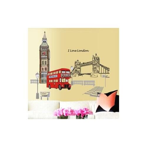 London Bus Wall Sticker PVC Transparent Membrane Living Room Decoration Bathroom Decor Kitchen Stickers Poster Black And White