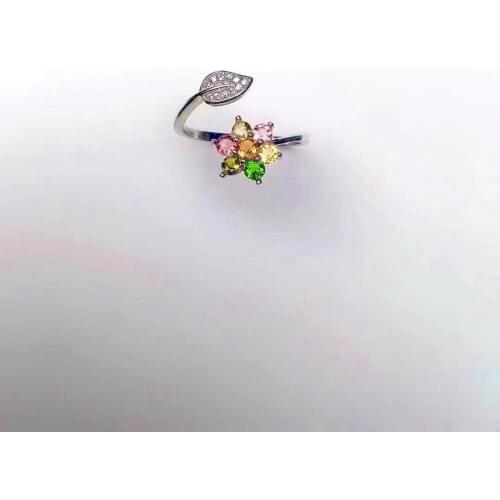 Fashion 925 Silver Tourmaline Ring for Young Girl 3mm Natural Tourmaline Silver Ring Size Adjustable Solid Silver Gemstone Ring