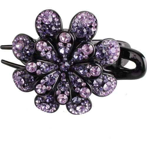 Crystal Flower Fashion Hair Claw For Girls Colorful Hair Accessories Rhinestone Hair Clip Floral Women Ladies Shower Headwear