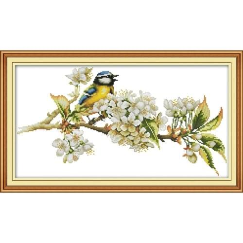 Bird and flowers cross stitch kit aida 14ct 11ct count print canvas stitches embroidery DIY handmade needlework