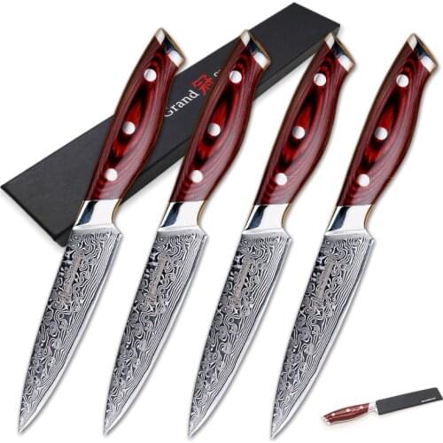 Steak Knife Set 4 pcs Damascus Kitchen Knives vg10 Japanese Damascus Steel Utility Knives 67 Layers Family Christmas Gift Tools