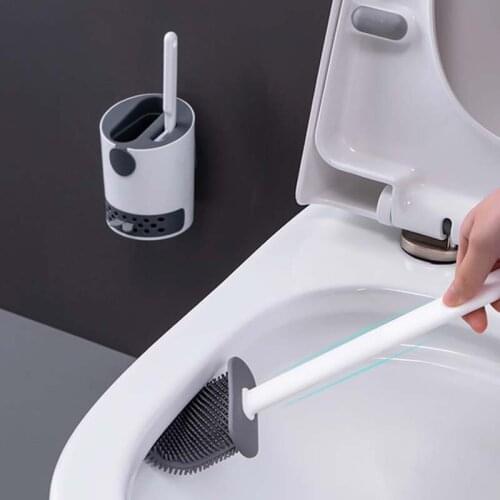 Wall-mounted Toilet Brush Double Brush Head No Dead Toilet Brush With Base Free Punching Set Home Hotel Bathroom Accessories