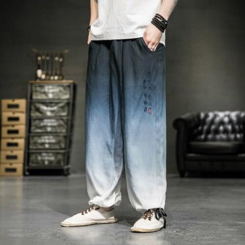 New Cotton Linen Mens Pant Trousers Embroidery Streetwear Hip Hop Sweatpants Male 2021 Oversized Fashion Woman Harem Pants 5XL