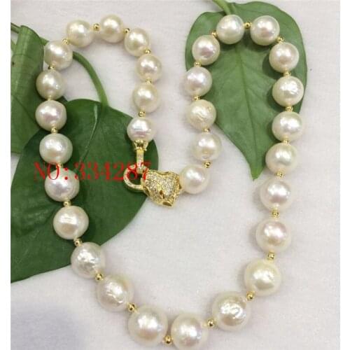 NEW HUGE NATURAL 12-13MM australia seas of the south white pearl necklace 19inches Leopard clasp