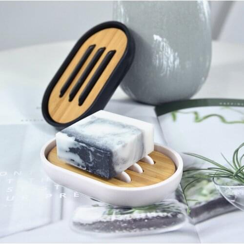 Bathroom Shower Plate Tray Nature Bamboo Soap Dish Holder Stand Storage Box Case Container with Lid for Home Soap Dispenser Rack