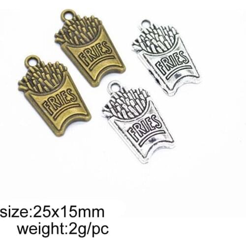 25pcs/lot 15x25mm Antique Silver Zinc Alloy Fries Pendants Jewelry Findings