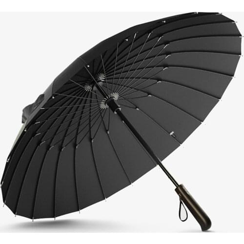 24K Straight Strong Umbrella Windproof Wooden Handle Long Umbrella Rain Women Men Business Gift Paraplu Japanese Black Golf Sy22